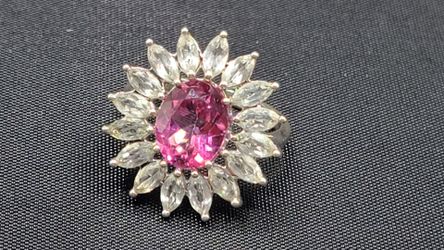 Large Pink Sapphire Sterling Silver Ring with Beautiful Faceting