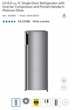 NEW - LG Single Door Refrigerator 6 Cu ft (Model: LRONC0605V)