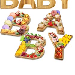 Alimtee Larger Baby Shower Food Trays, 4 Pcs 12" Wooden Charcuterie Board Baby Letter Serving Tray For Fruit Salad Cheese Platter Vegetable Food Dish 