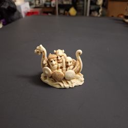 S.I.A.B. (Surprised It's A Box) England Mini Whimsical Viking Ship With "Fab Five Party Boys" Made Of Crushed Marble & Resin, Top Removes 