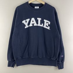 CHAMPION Vintage 90’s Navy Blue White “YALE” Reverse Weave Crewneck Pullover