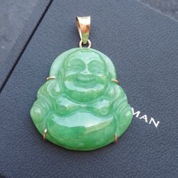 14k Yellow Gold Jade Buddha Pendant 