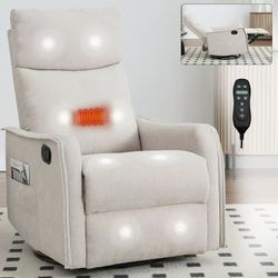 360° Swivel & Rocker Recliner Chair with Massage & Lumbar Heat- Manual Recliner, Fabric Lounge Chair for Living Room