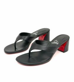 CHRISTIAN LOUBOUTIN JANETONGA 55 BLACK LEATHER MID BLOCK HEEL SANDALS SZ 41.5