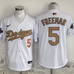  White Gold stitched Los Angeles Dodgers Freddy Freeman Championship Jersey