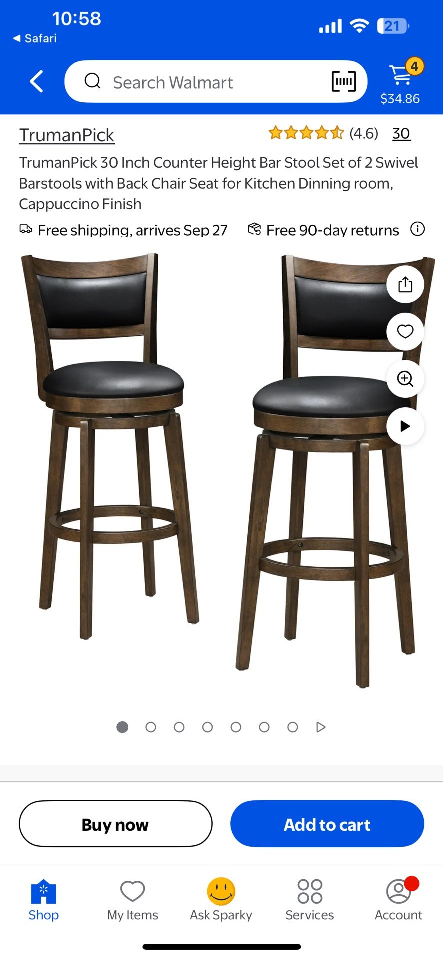 30 Inch Bar Height Bar Stool Swivel Barstools with Back Chair Seat Kitchen Dining Room Cappucino (4)
