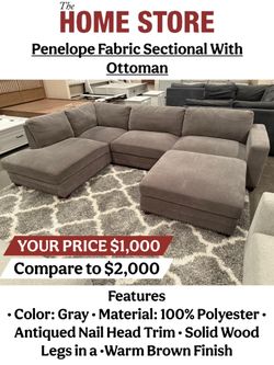 Penelope Fabric Sectional With Ottoman