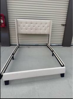 Make Offer: Full Upholstered tufted headboard & Bed Frame w/ Foam Mattress