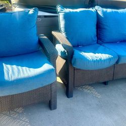 Patio Rattan Furniture Set w/Cushioned Sofa  Navy