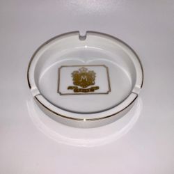 White Porcelain Ashtray With Gold Trim Coat of Arms “M” SALVE Vintage