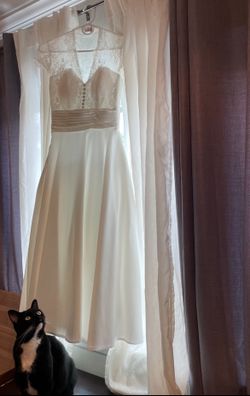 Appliqué Lace Satin Ankle-Length Little White Dress