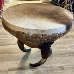 African Animal Hide Drum Table