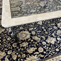 Coffee table, Marble, wrought iron and glass, square