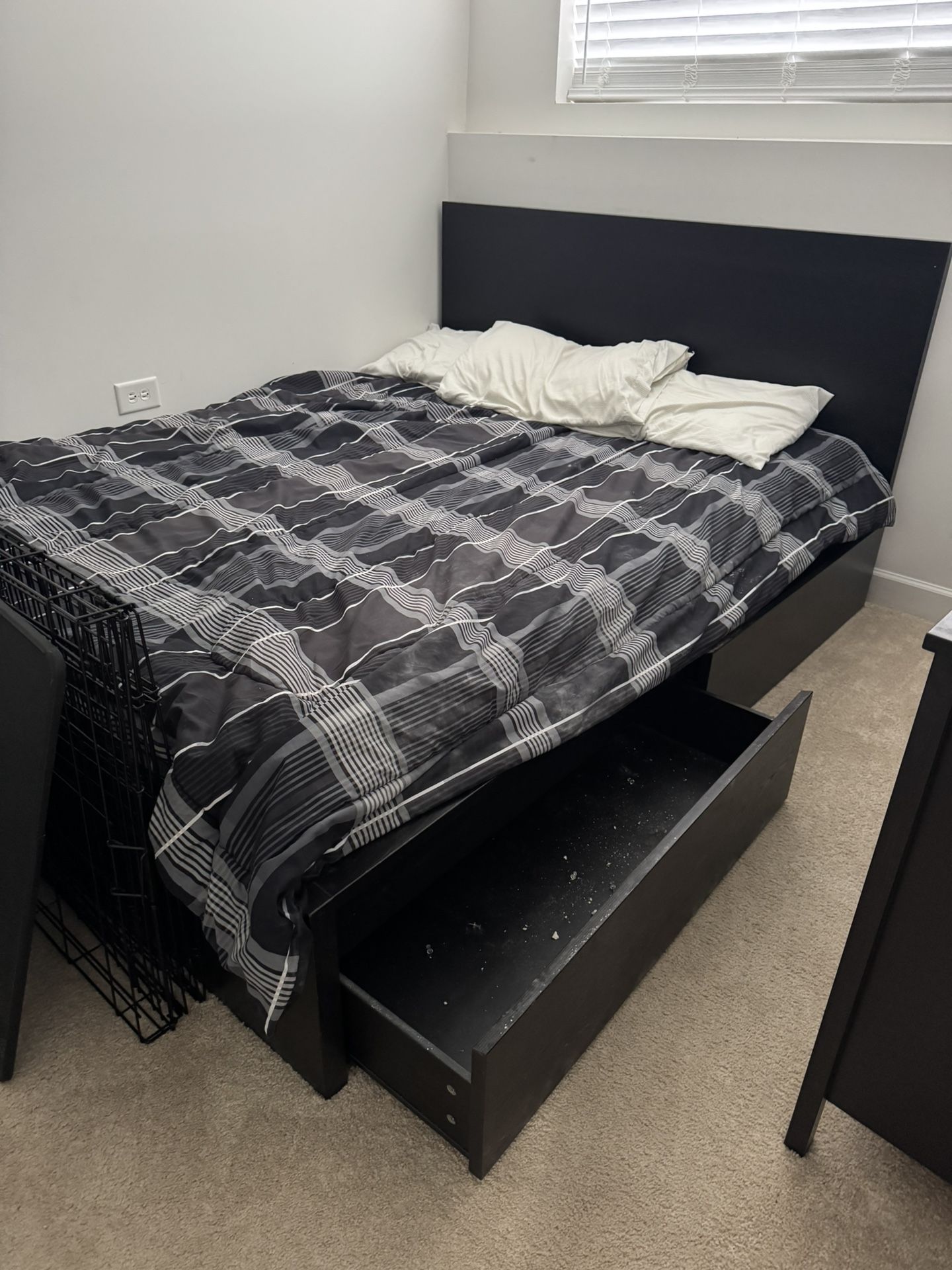 Bed Frame With Drawers + Queen Mattress