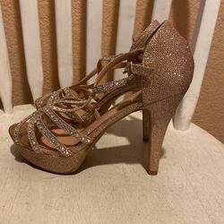 Rose gold High Heels With Stones Size 7.5
