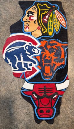 Hand painted Chicago Teams plywood