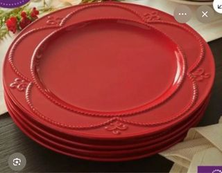 Red Embossed Dinner Plates Set of 4