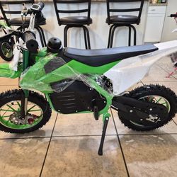 Electric start 500 watts 36volts kids dirt  bike with LED screen 2 keys front & back brakes 3 speeds  Green