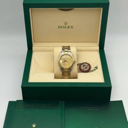 1966 Rolex Oyster Perpetual 34mm  Factory Zephyr dial 1008 two tone yellow gold stainless steel oyster bracelet box appraisal papers