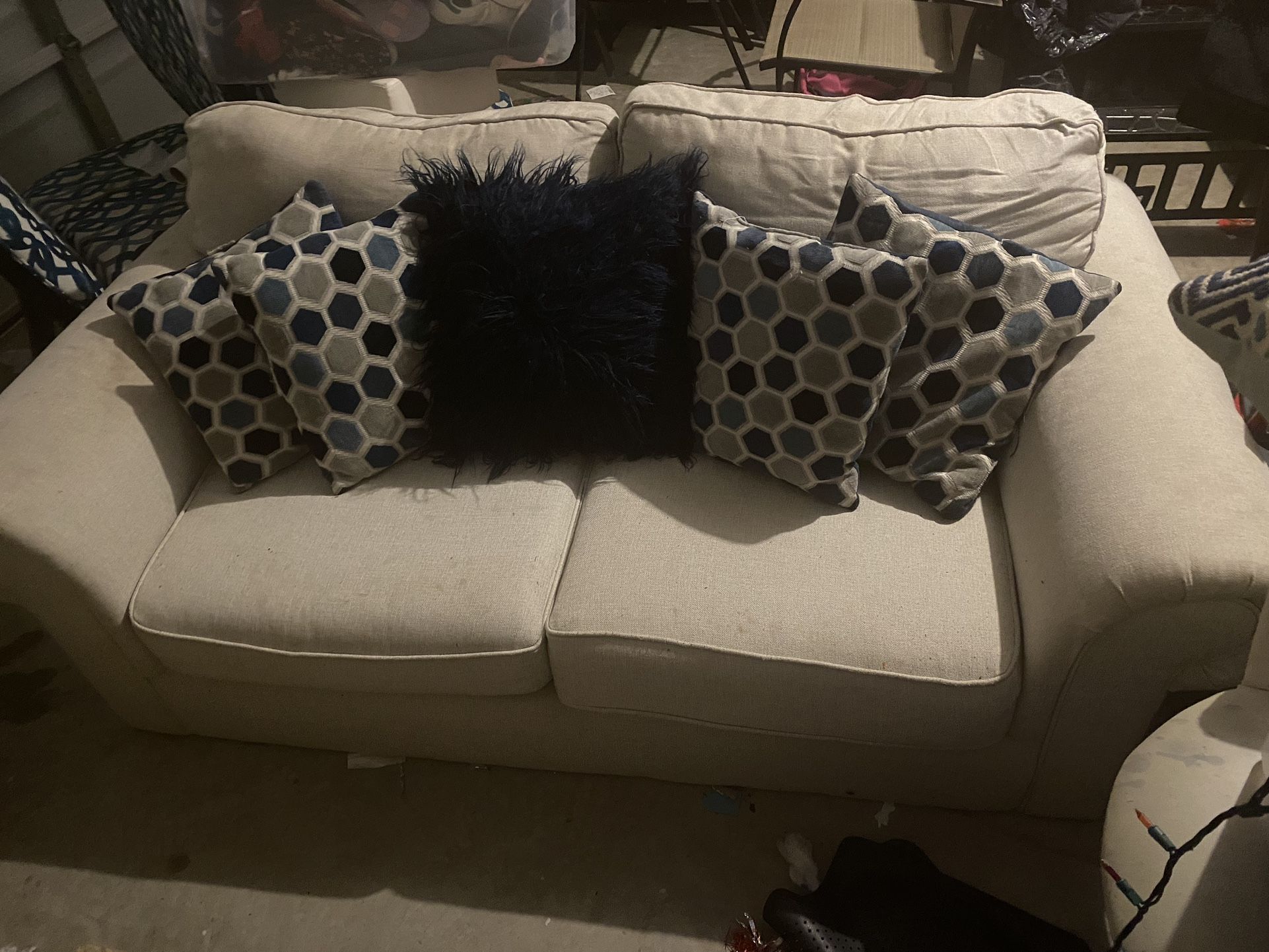 White Couch And Bar Stools