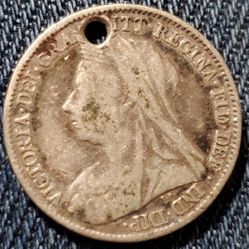 1896 Great Britian Six Pence Silver Coin! *Has Hole*
