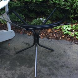 Cute Vintage Side Table, Metal Base And Tinted Glass