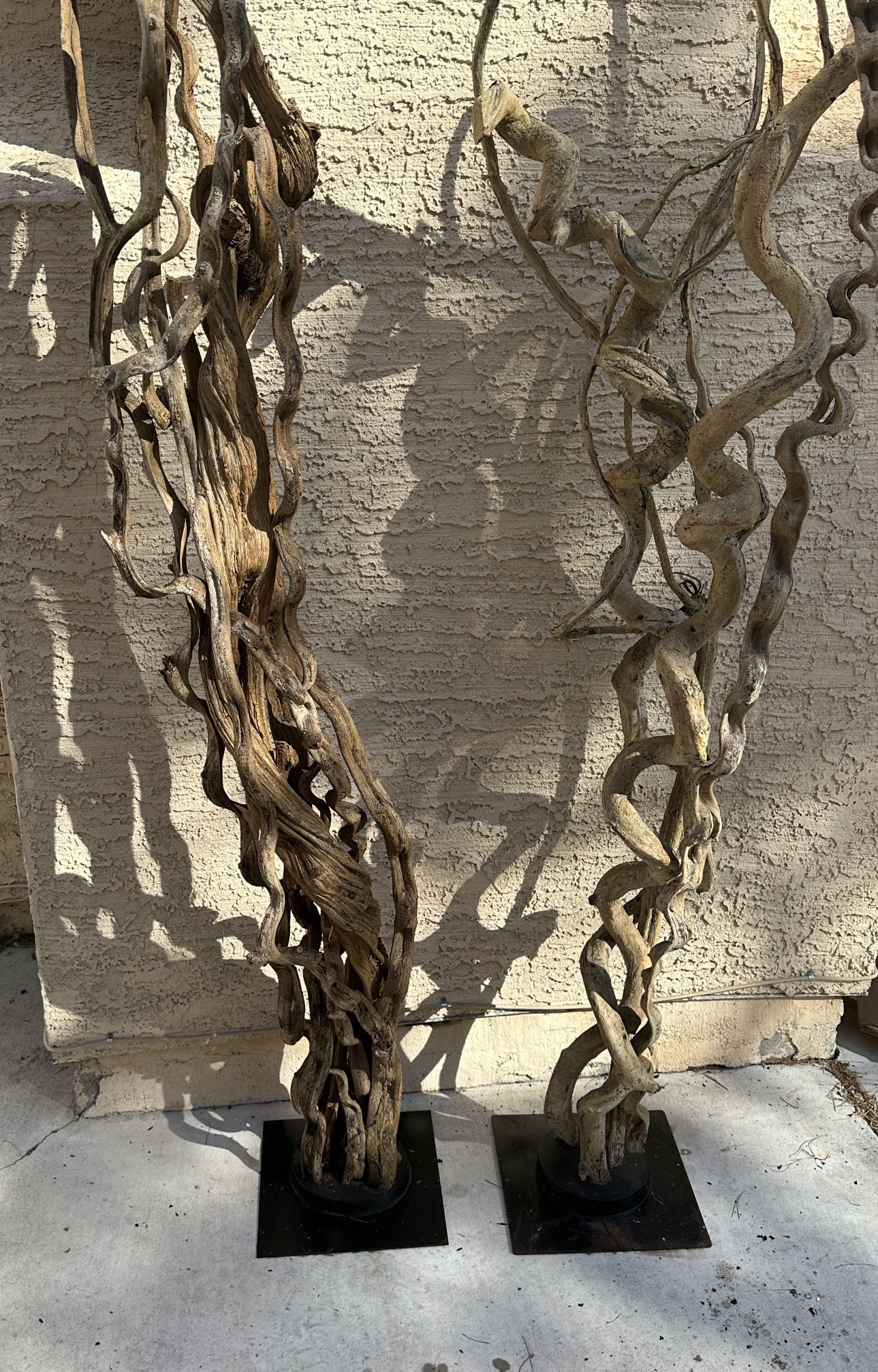 2 Rare Driftwood Art Column Sculptures 75” Tall