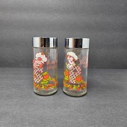 Vintage 1980 Strawberry Shortcake & Apple Dumplin' Glass Salt and Pepper Shakers