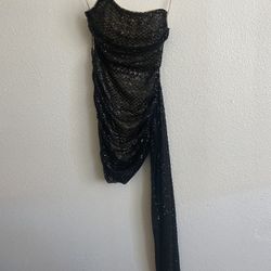 Fashion Nova Linen Draped Sequin Mini Dress