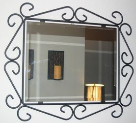 🪞 Wrought Iron Beveled Mirror – 24" x 28"
