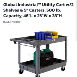 Strong Global Industrial Utility Cart w/2 Shelves & 5" Casters, 500 lb. Capacity, 46"L x 25"W x 33"H HVAC   Versatile cart offers molded-in tool stora