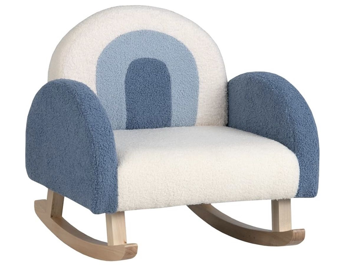 Newly Assembled Kids Sofa, Toddler Rocking Chair w/Solid Wood Frames, Plush Fabric, Anti-Tip Design for Kids Room