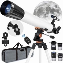 90mm Aperture 800mm Refractor Telescopes for Kids & Beginners, (32X-400X) Multi-Coated High Transmission Telescope with Carry Bag & Phone Mount &Wirel