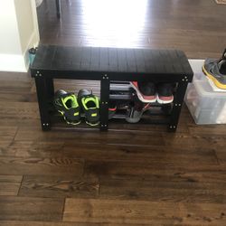 Black Wooden Shoe Rack With Bench Boot Rack