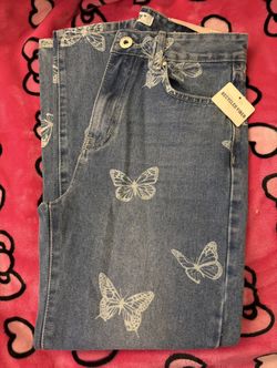 Butterfly Print Denim Jeans