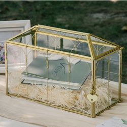 Glass Wedding Card Box with Lock and Slo