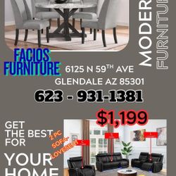 5 Pcs Dining Set 1 Table Marble top Gray 4 Chairs  