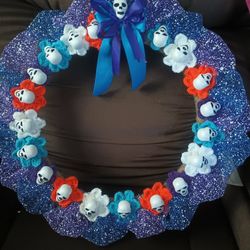 Corona Echa A Mano Con Flores Tejidas Para Noche De Muertos 