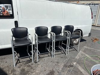 Set of 4 Black Vinyl Bar Stools with Arms