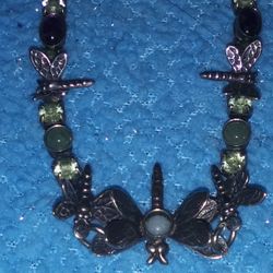 Silver. Choker dragonfly Deco Homeland Necklace .vintage 