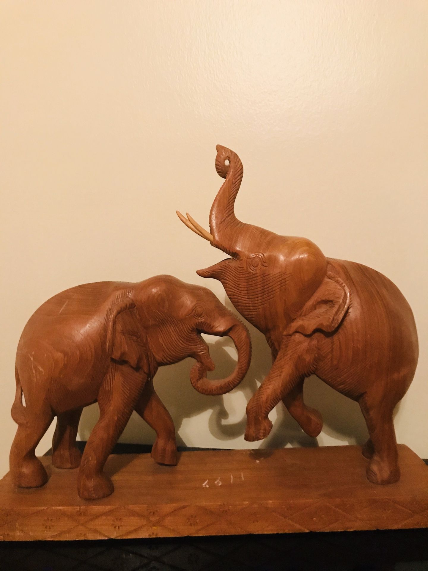 Antique/Vintage Carved Wood Elephants Sculpture