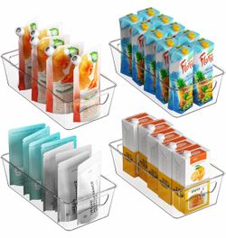 Houseware  Clear Storage Bins Organizer for Freezer / Fridge / Pantry, 12'' x 6 x 3'', 4 Packs