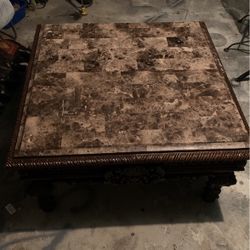 Heavy Solid Wood & Marble Top Coffee Table 