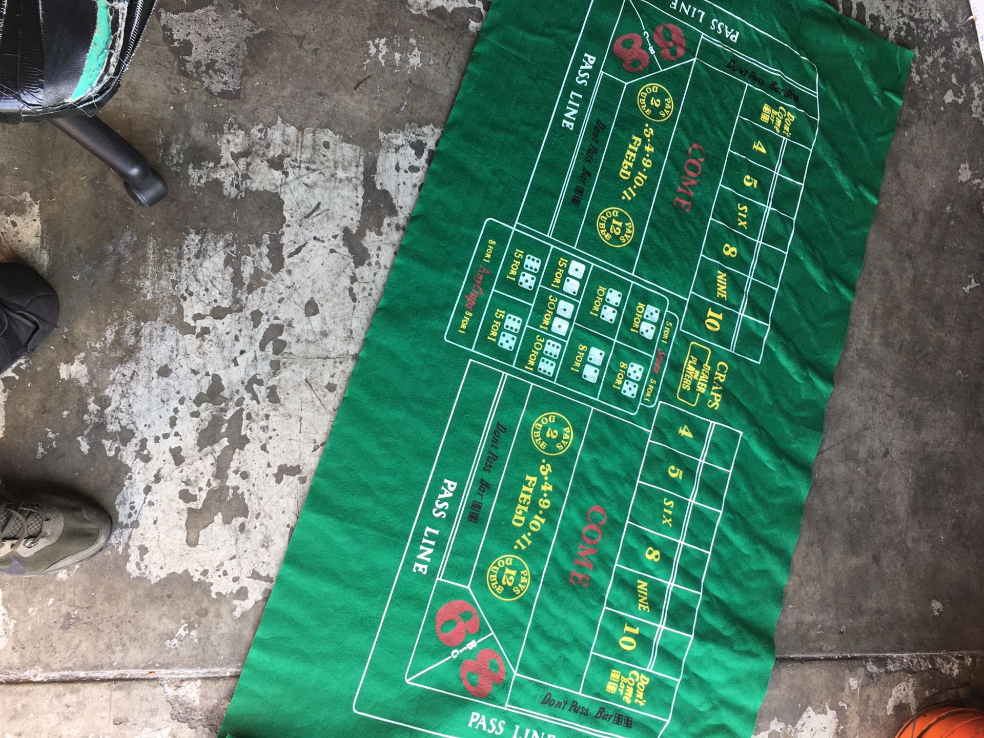 Craps Felt. 36” X 72” For Learning Only