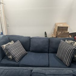 Blue Sectional With Queen Sofa Bed And Memory Foam.