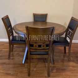 5-pc Round Dining Table Set Walnut Finish 