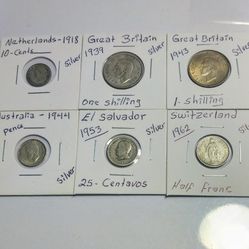 Set Of- 6 - Beautiful Silver World Coins