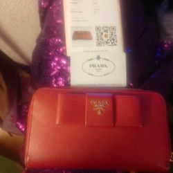 Prada Long Wallet W/Bow Pink