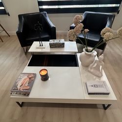 Accent black leather chairs and coffee table