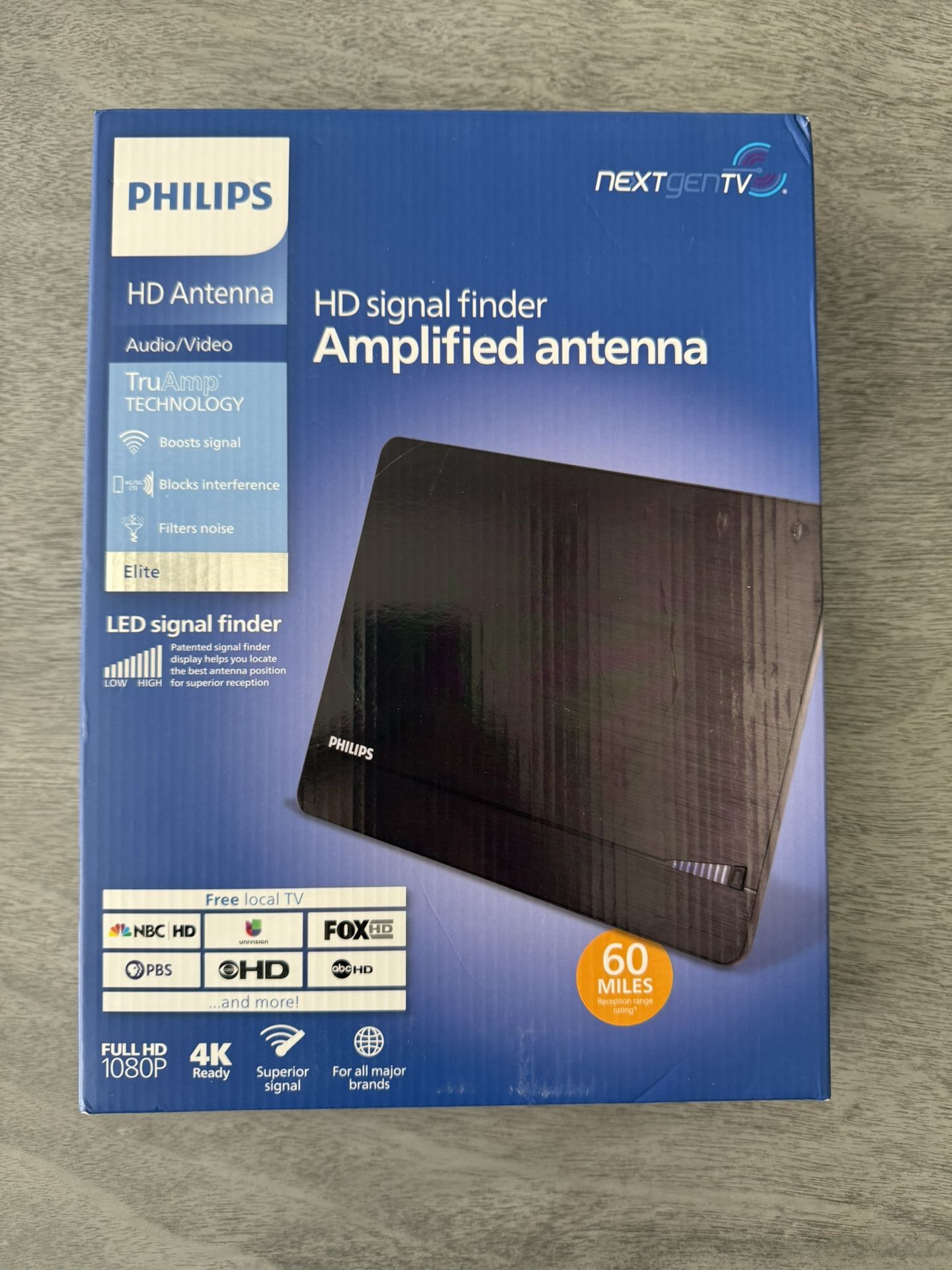 Philips Elite Indoor Amplified Signal Finder TV Antenna with 10 ft. Coax